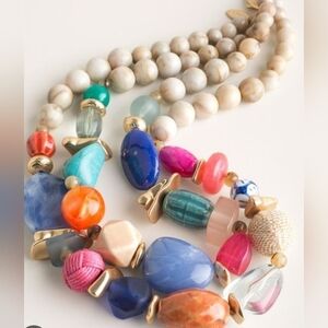 Chico’s Chunky Mixed Bead Colorful Double Strand Statement Necklace – NWT